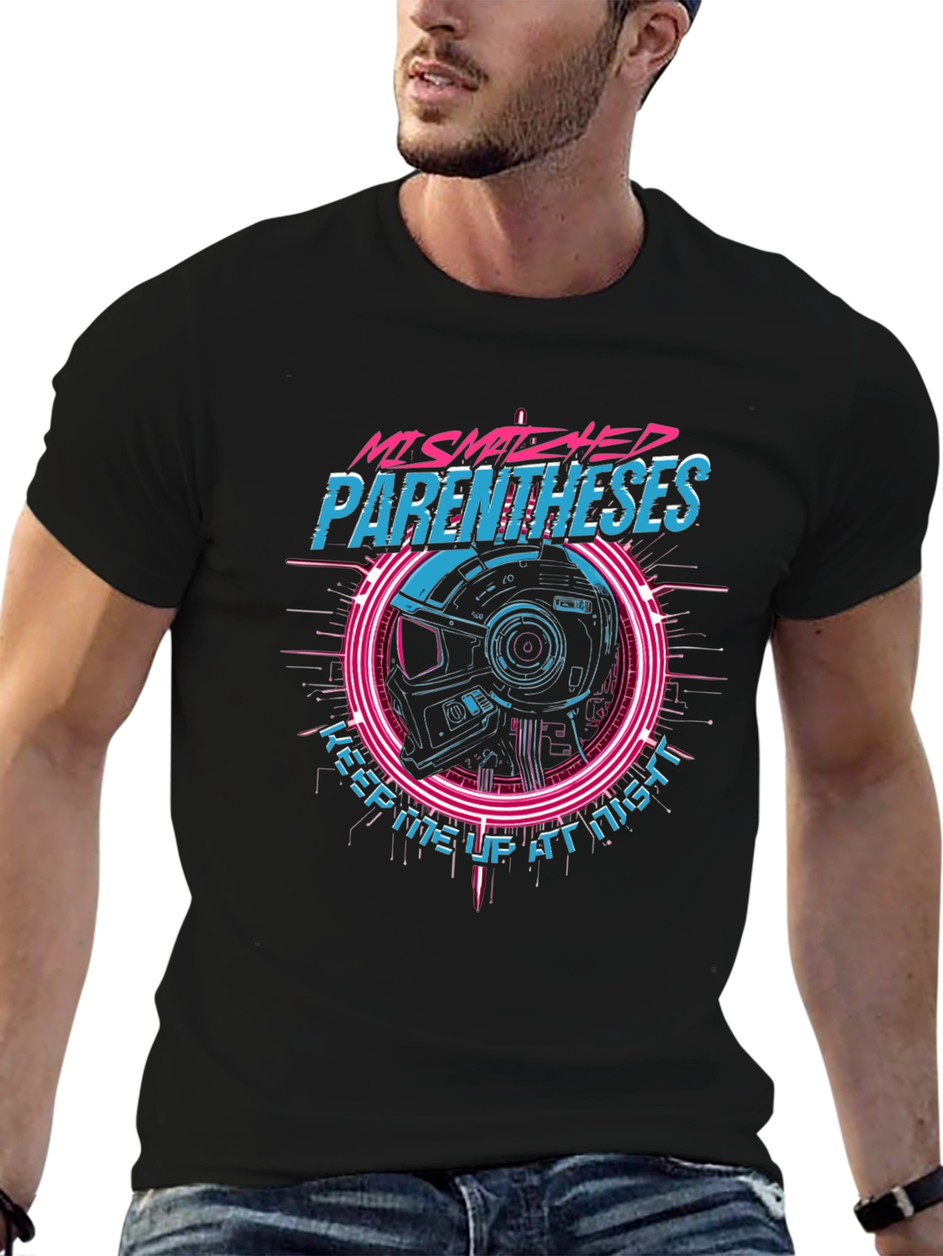 Black Mismatched Parentheses Graphic T-Shirt view 6
