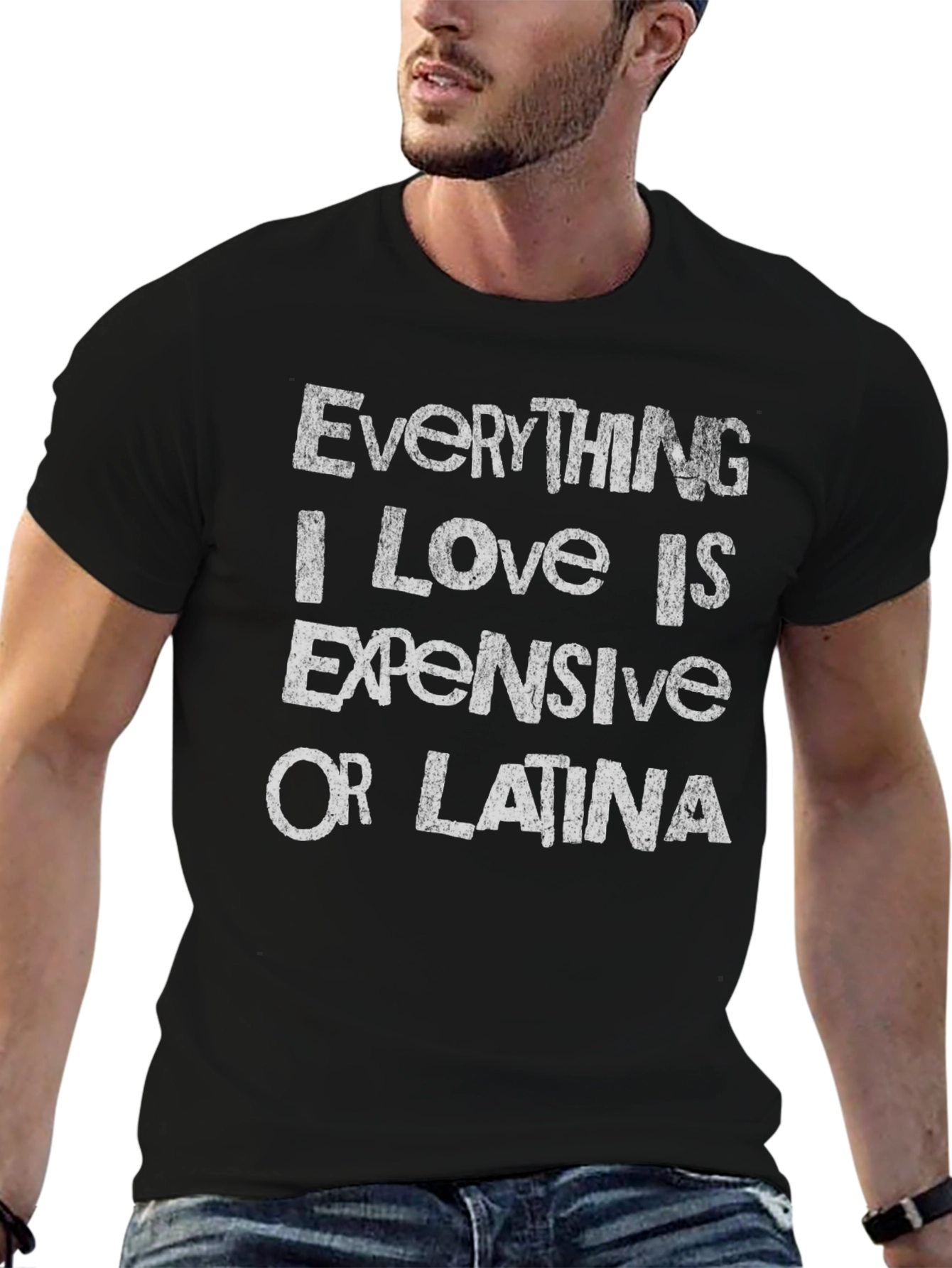 Black Funny Men's Graphic Tee - Everything Expensive or Latina view 6