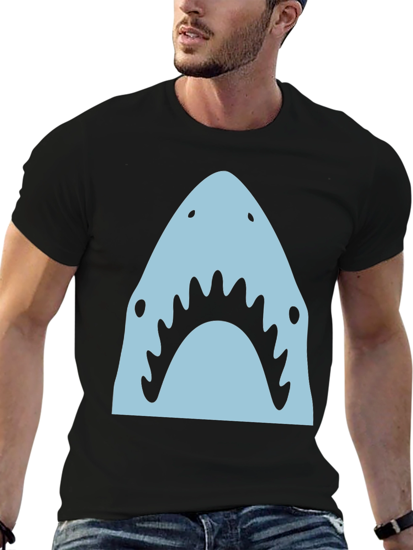 Black Shark Graphic Tee - Men's Black Crew Neck T-Shirt view 6