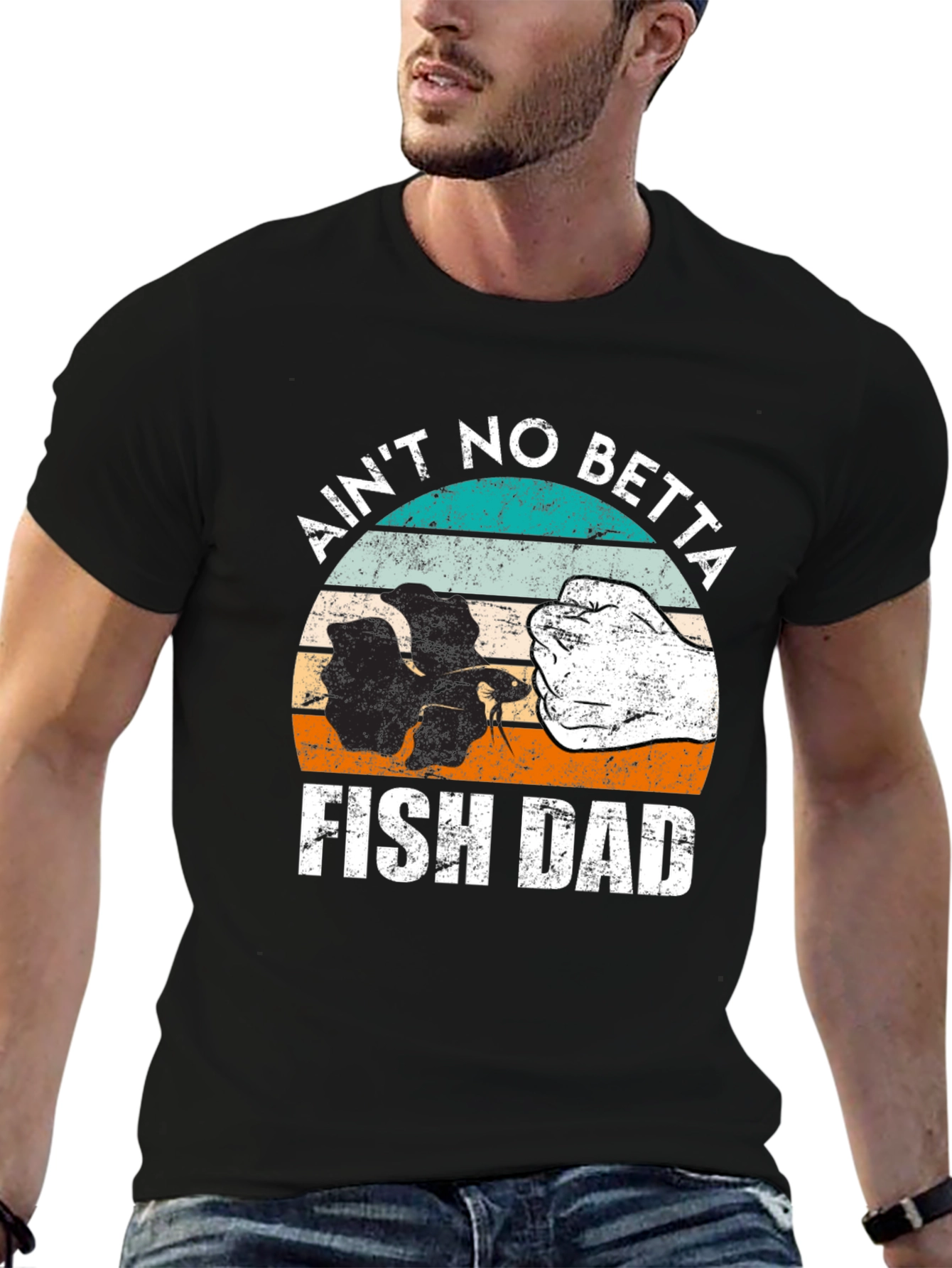 Black Ain't No Betta Fish Dad T-Shirt view 6