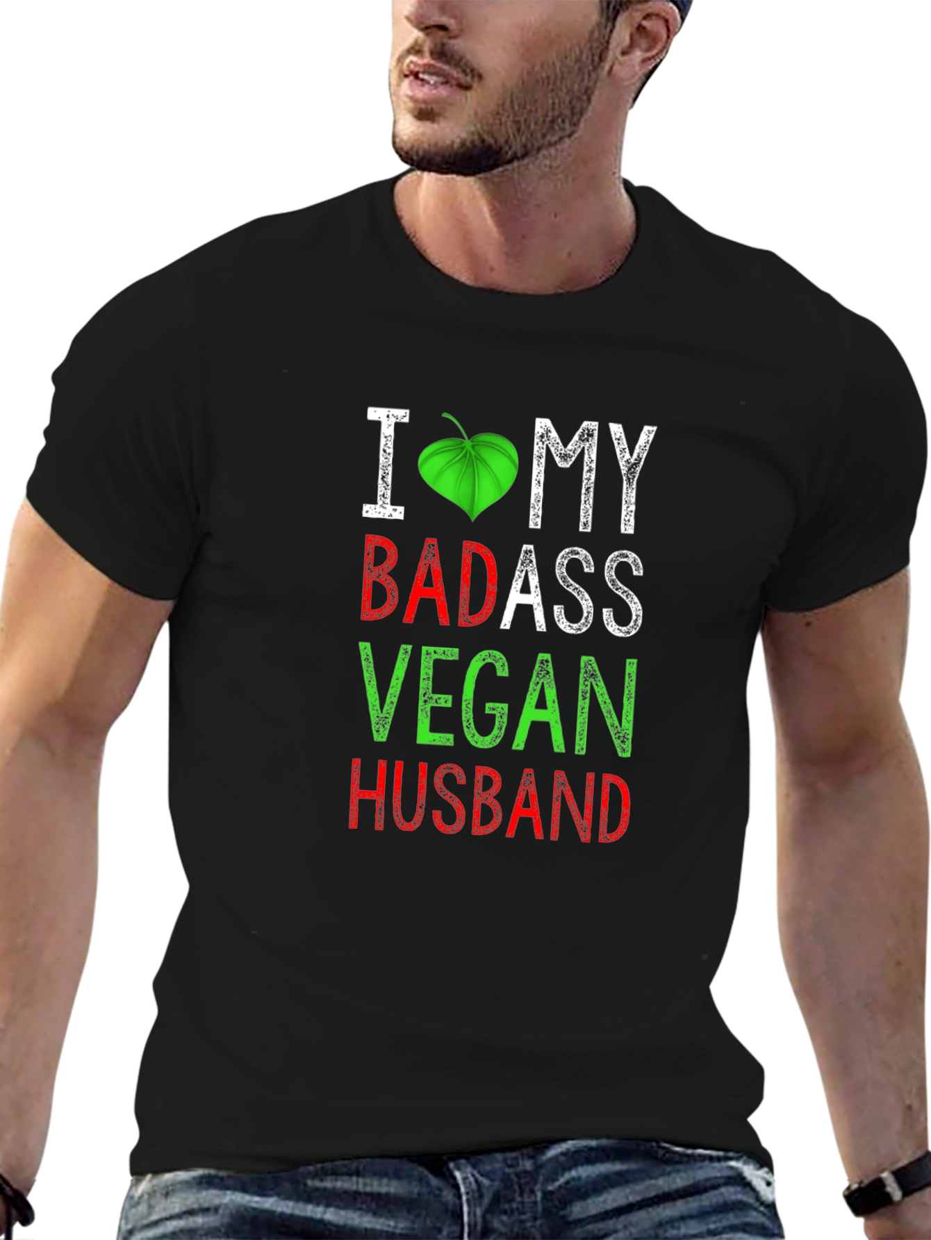 Black I Love My Badass Vegan Husband T-Shirt view 6