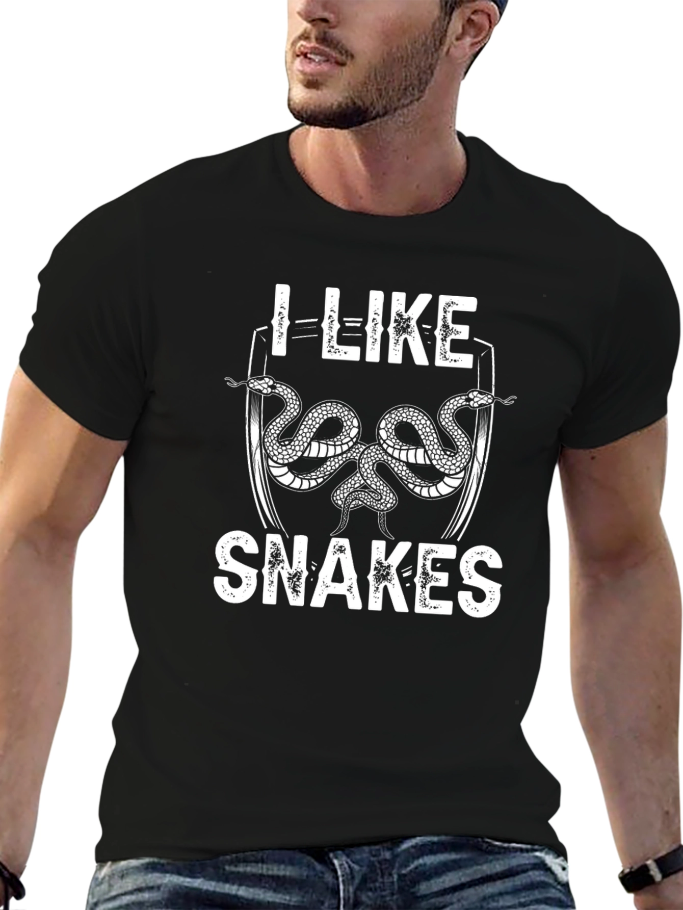Black I Like Snakes T-Shirt - Black Cotton Snake Lover Tee view 6