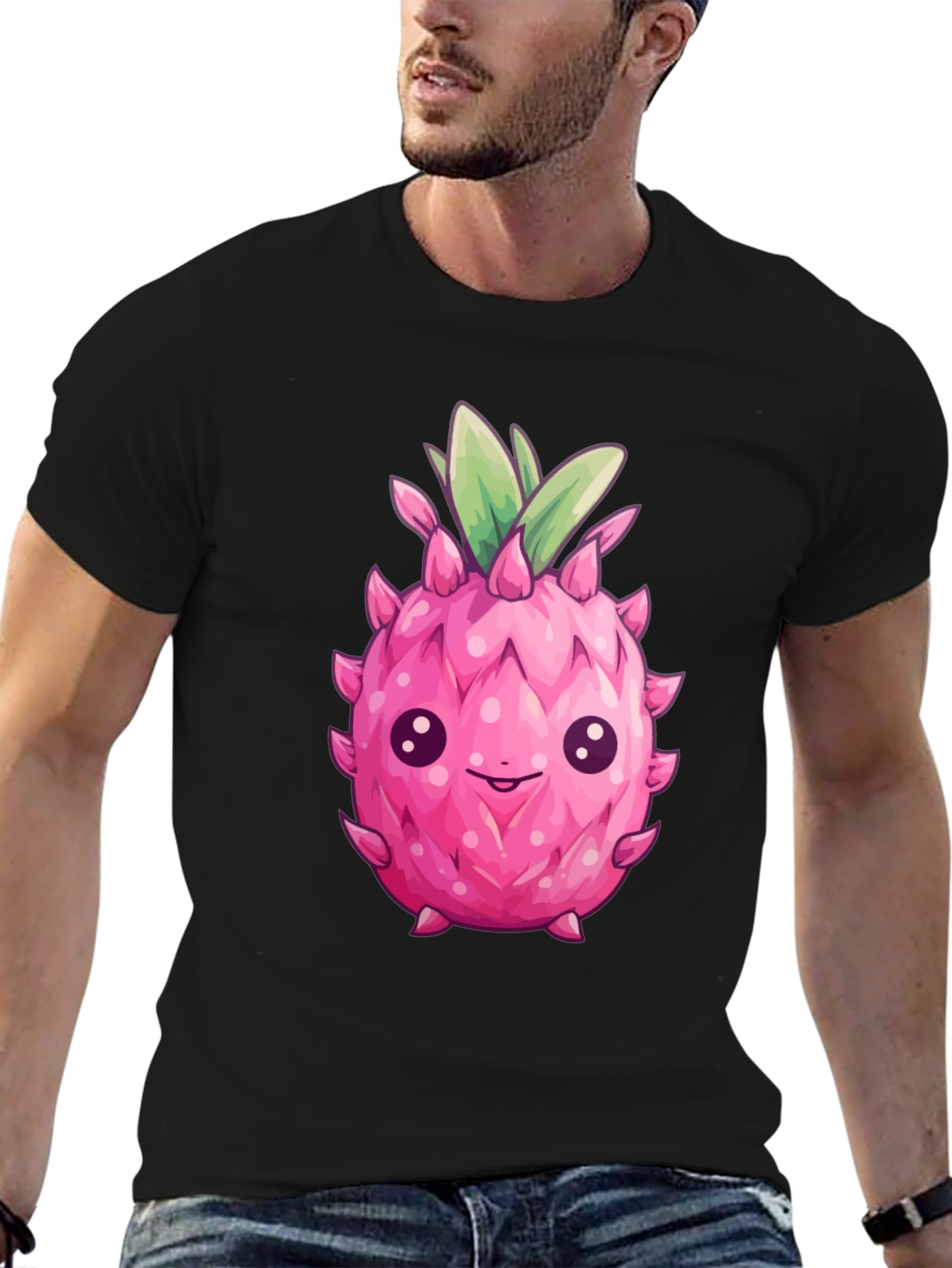 Black Cute Dragon Fruit Graphic Tee view 6