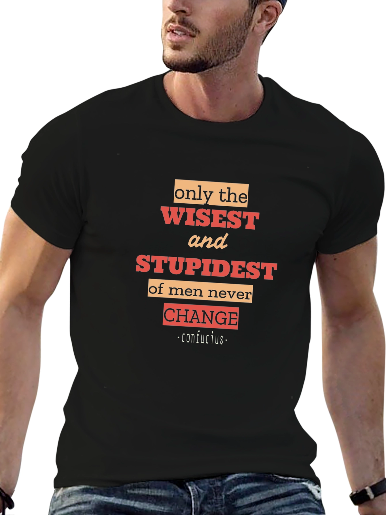Black Wisest and Stupidest Men's Black T-Shirt view 6