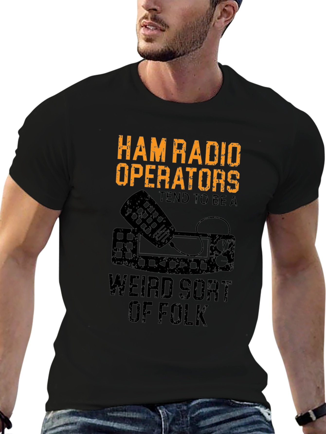 Black Ham Radio Operator Weird Folk Black T-Shirt view 6