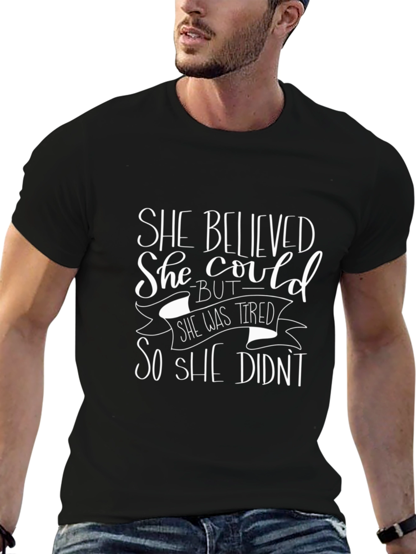Black She Believed She Could Funny Graphic Tee view 6