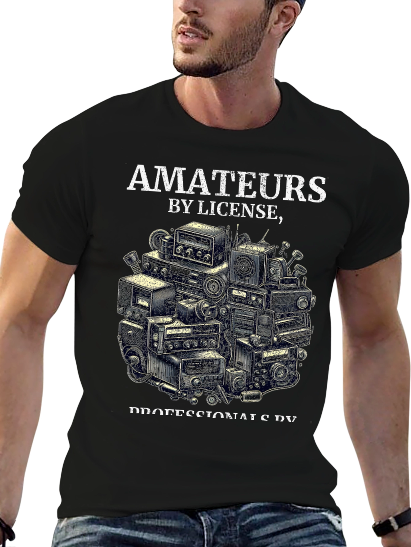Black Amateurs by License T-Shirt - Ham Radio Operator Design view 6