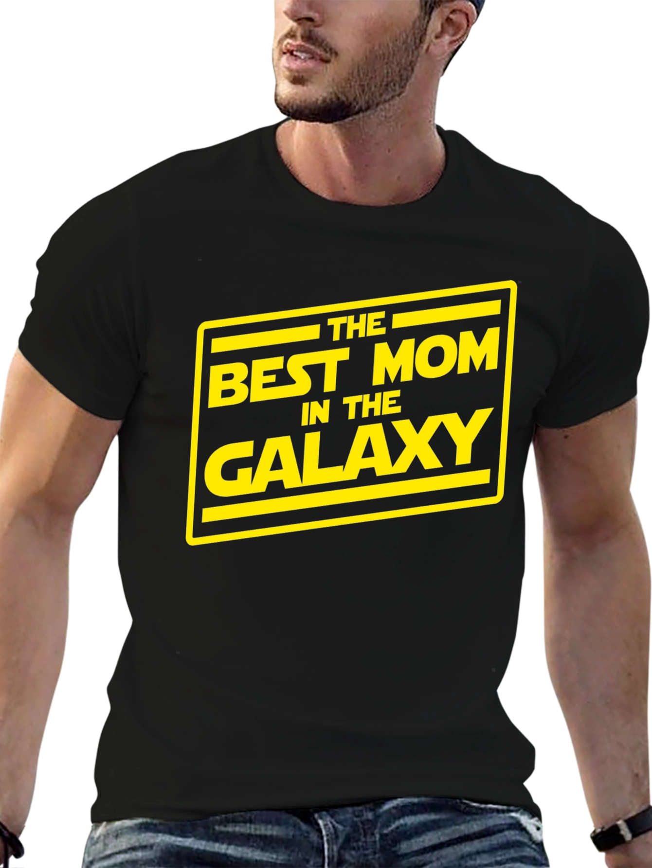 Black Best Mom in the Galaxy Black T-Shirt view 6