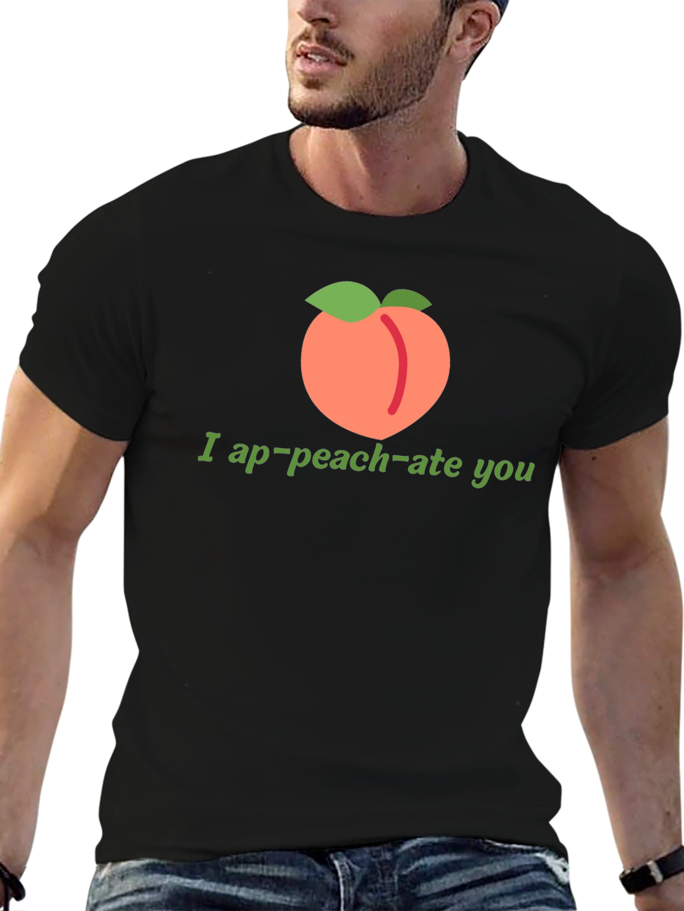 Black Funny "I ap-peach-ate you" Black T-Shirt view 6