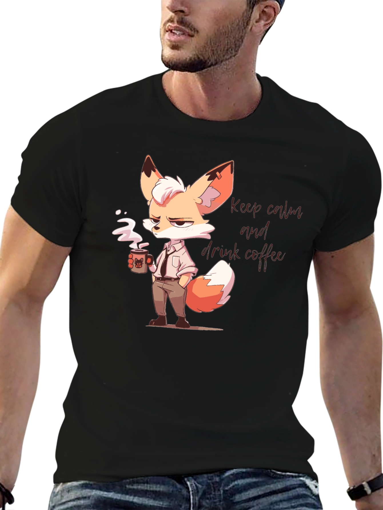 Black Cool Fox Coffee T-Shirt view 6