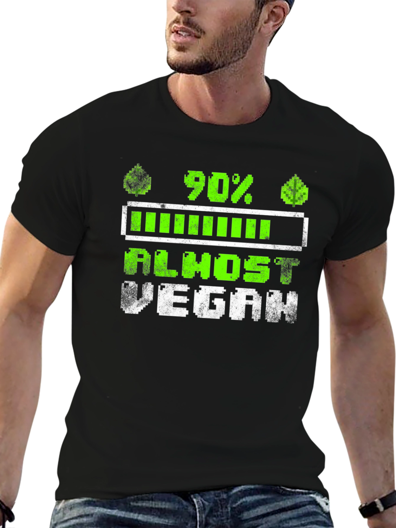Black Almost Vegan Loading Funny T-Shirt view 6