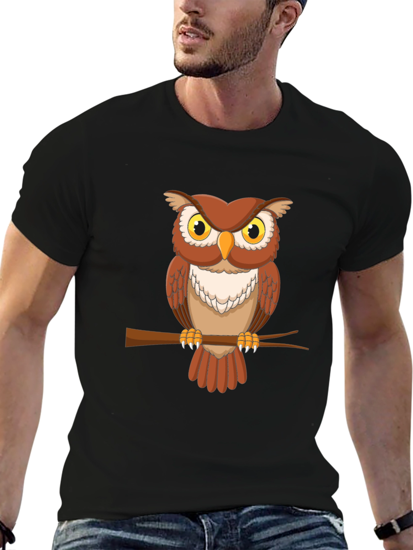 Black Owl Graphic Tee - Men's Short Sleeve Crew Neck T-Shirt view 6