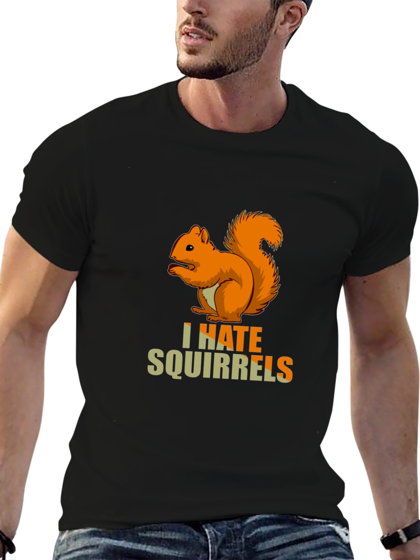 Black I Hate Squirrels Funny Graphic Tee view 6