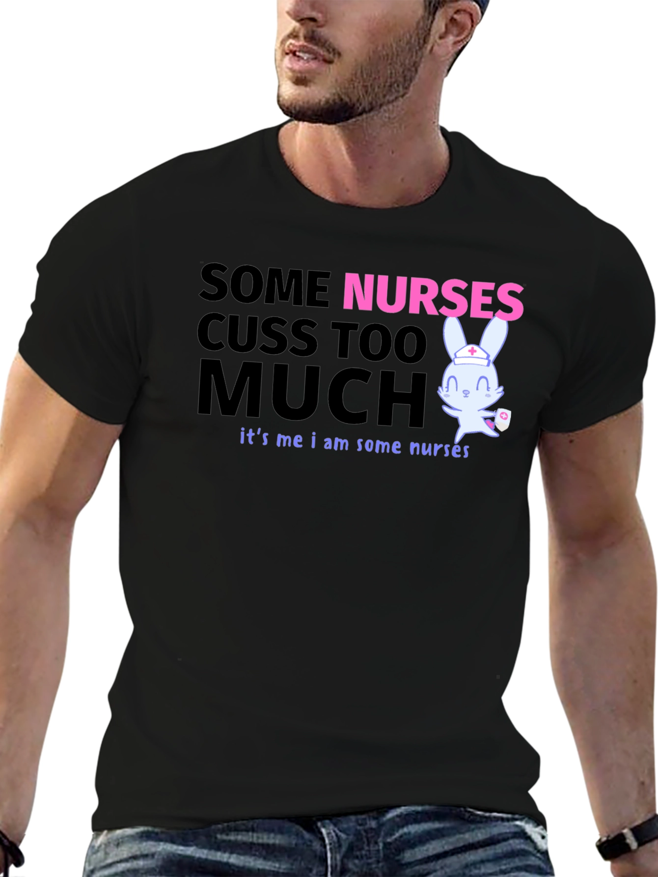 Black Funny Nurse T-Shirt: Some Nurses Cuss Too Much view 6