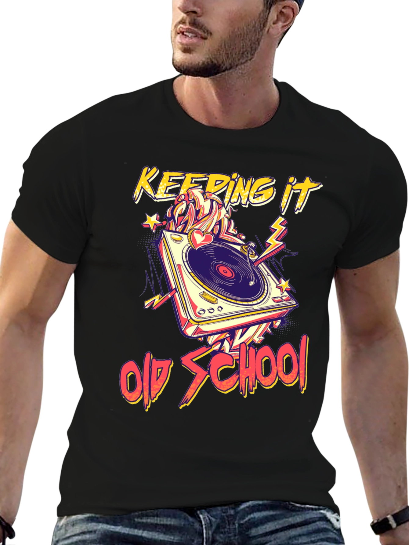 Black Keeping It Old School Turntable Graphic Tee view 6