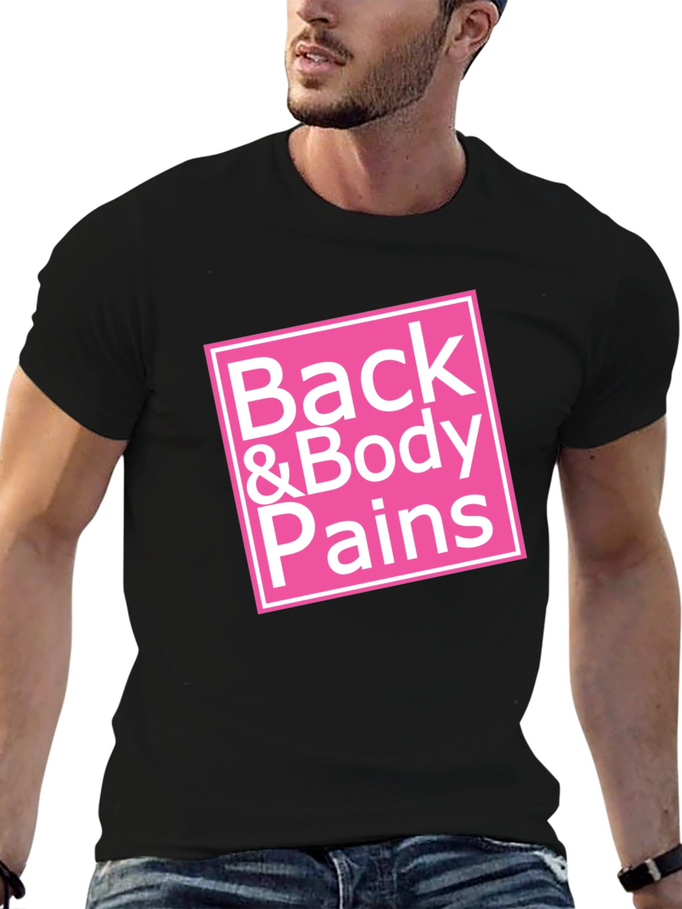 Black Back & Body Pains Graphic Tee - Unisex Black T-Shirt view 6