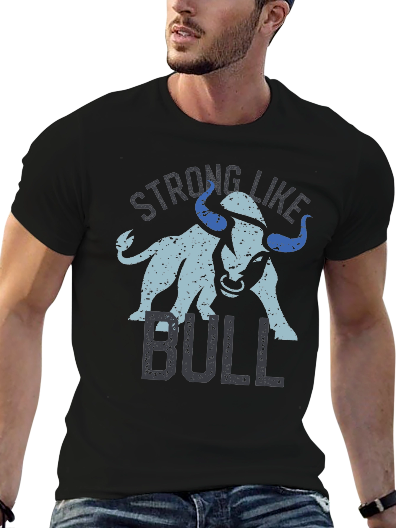 Black Strong Like Bull Graphic Tee - Black Cotton Blend T-Shirt view 6