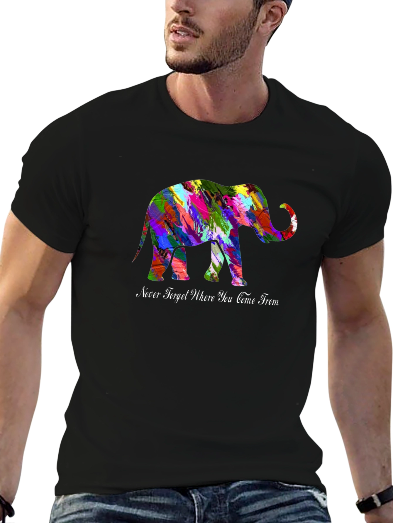 Black Colorful Elephant T-Shirt - Never Forget view 6