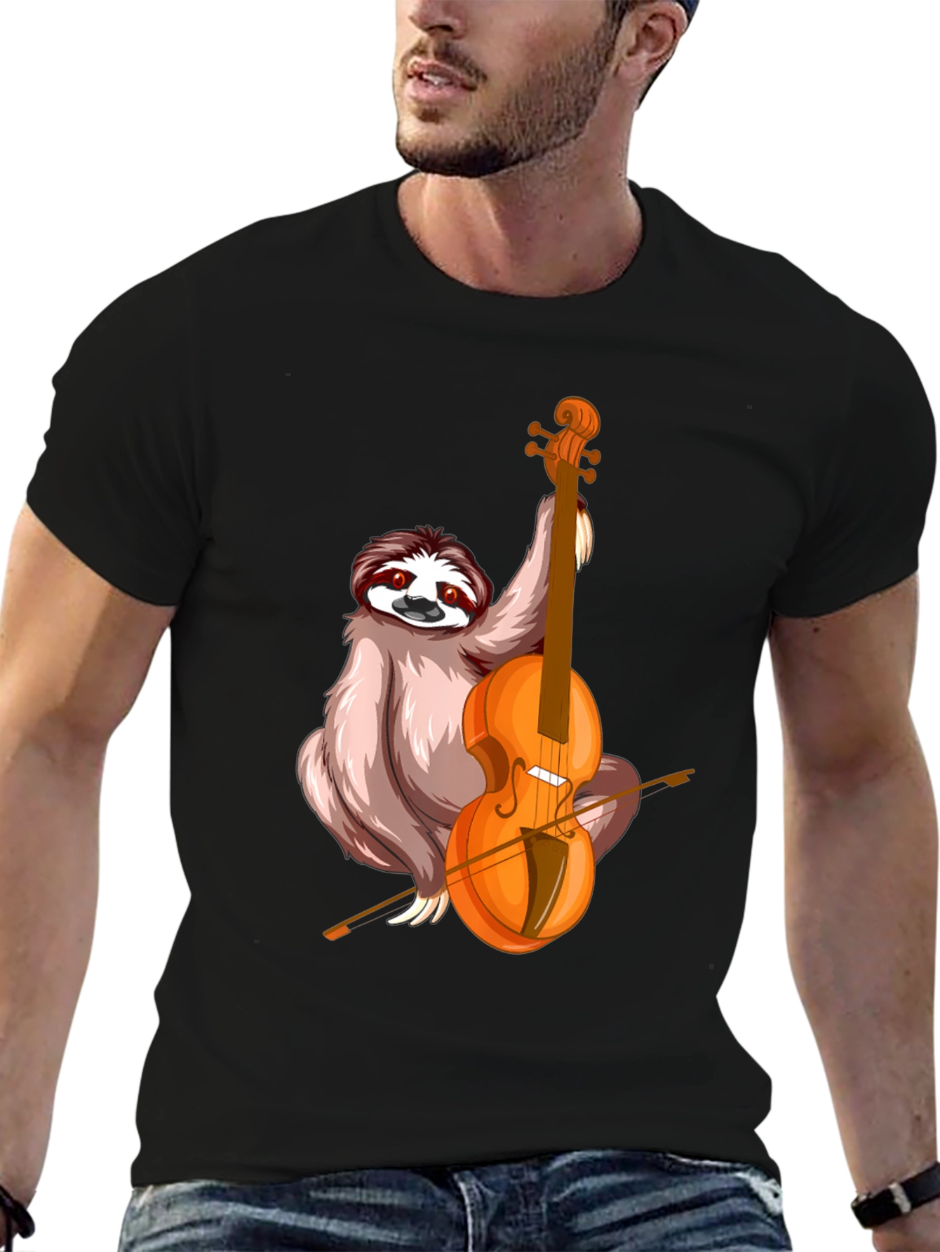 Black Sloth Playing Cello Graphic T-Shirt view 6