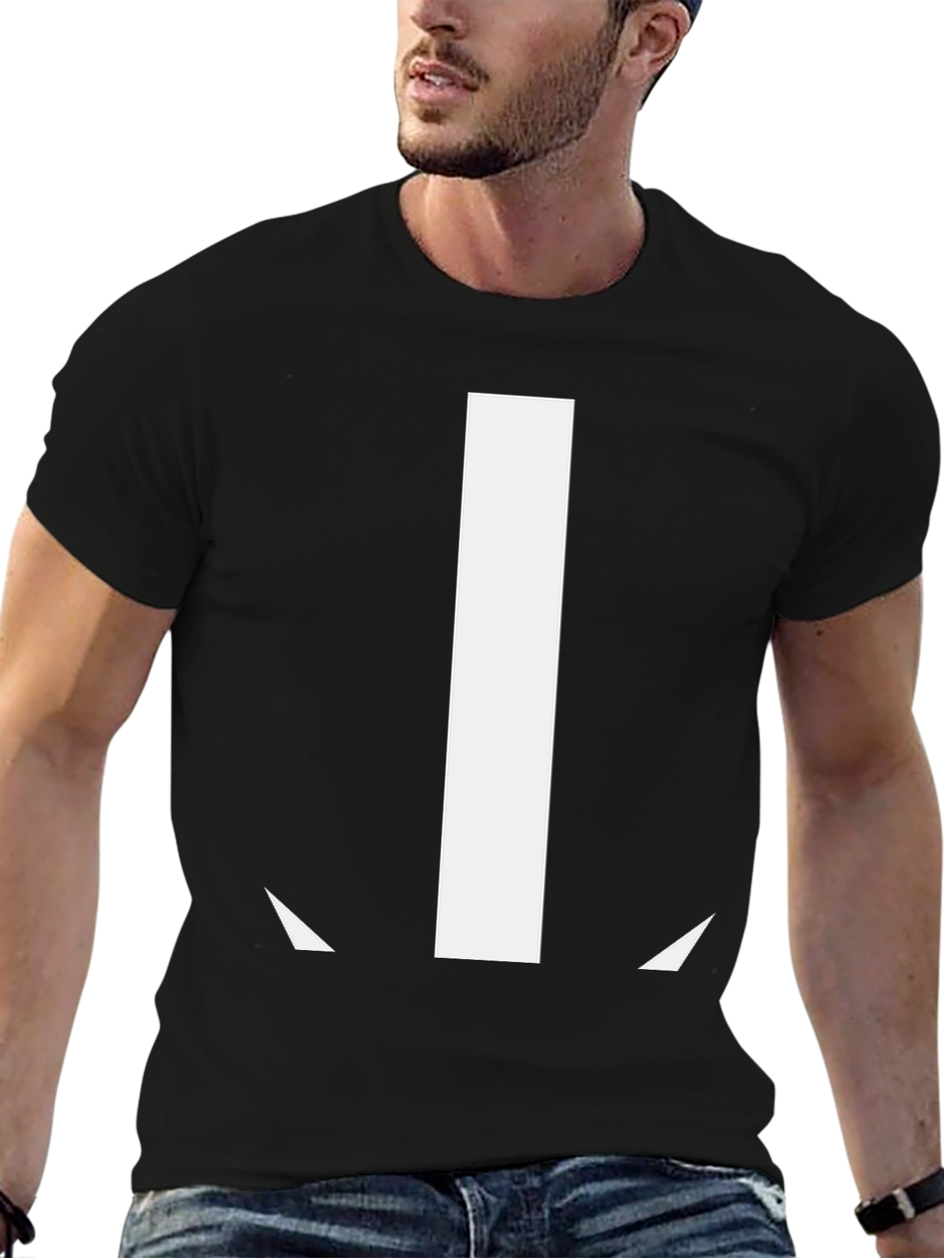 Black Minimalist 'L' Graphic Tee - Black Cotton Blend T-Shirt view 6