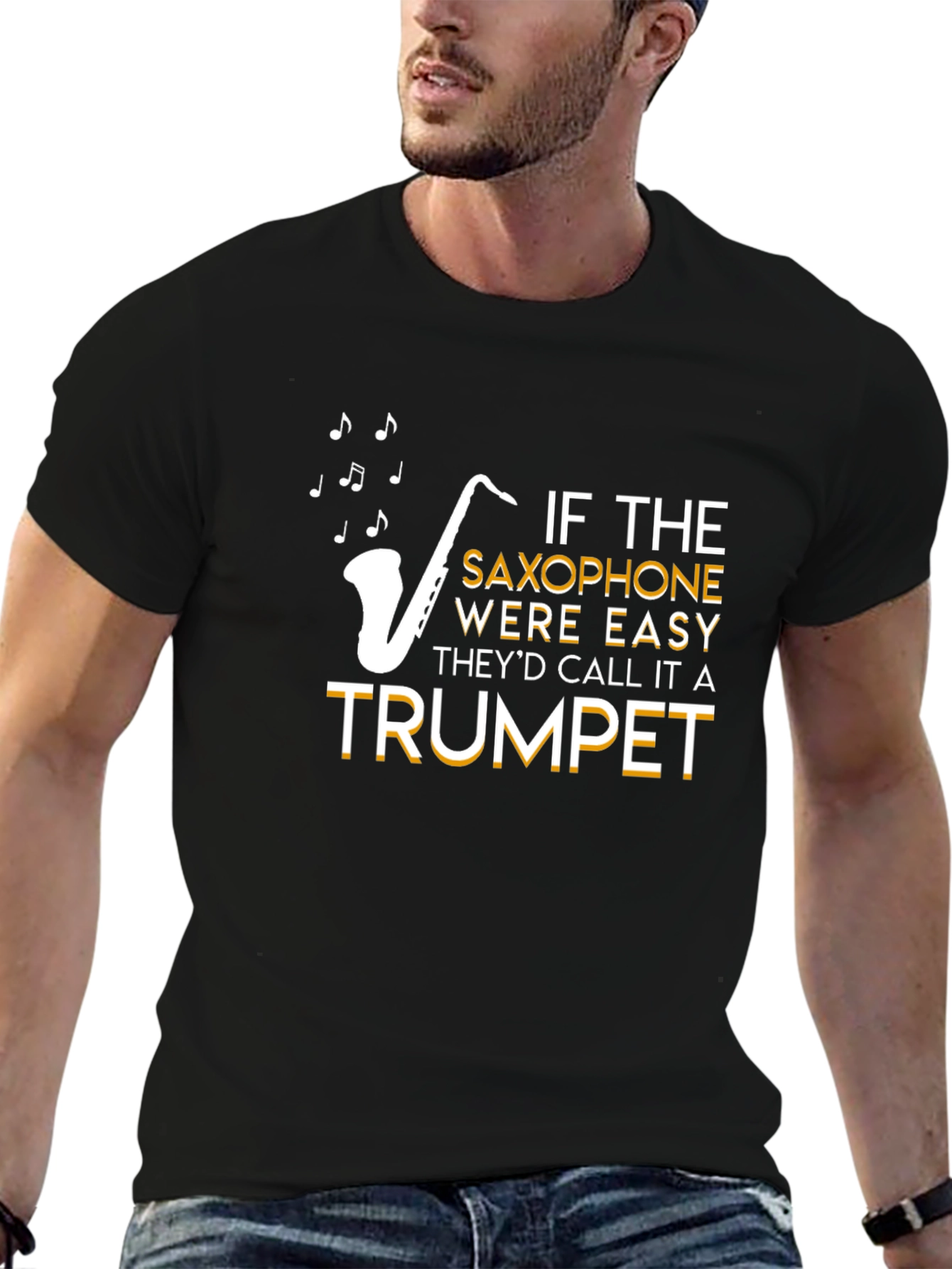Black Saxophone Easy Trumpet T-Shirt view 6