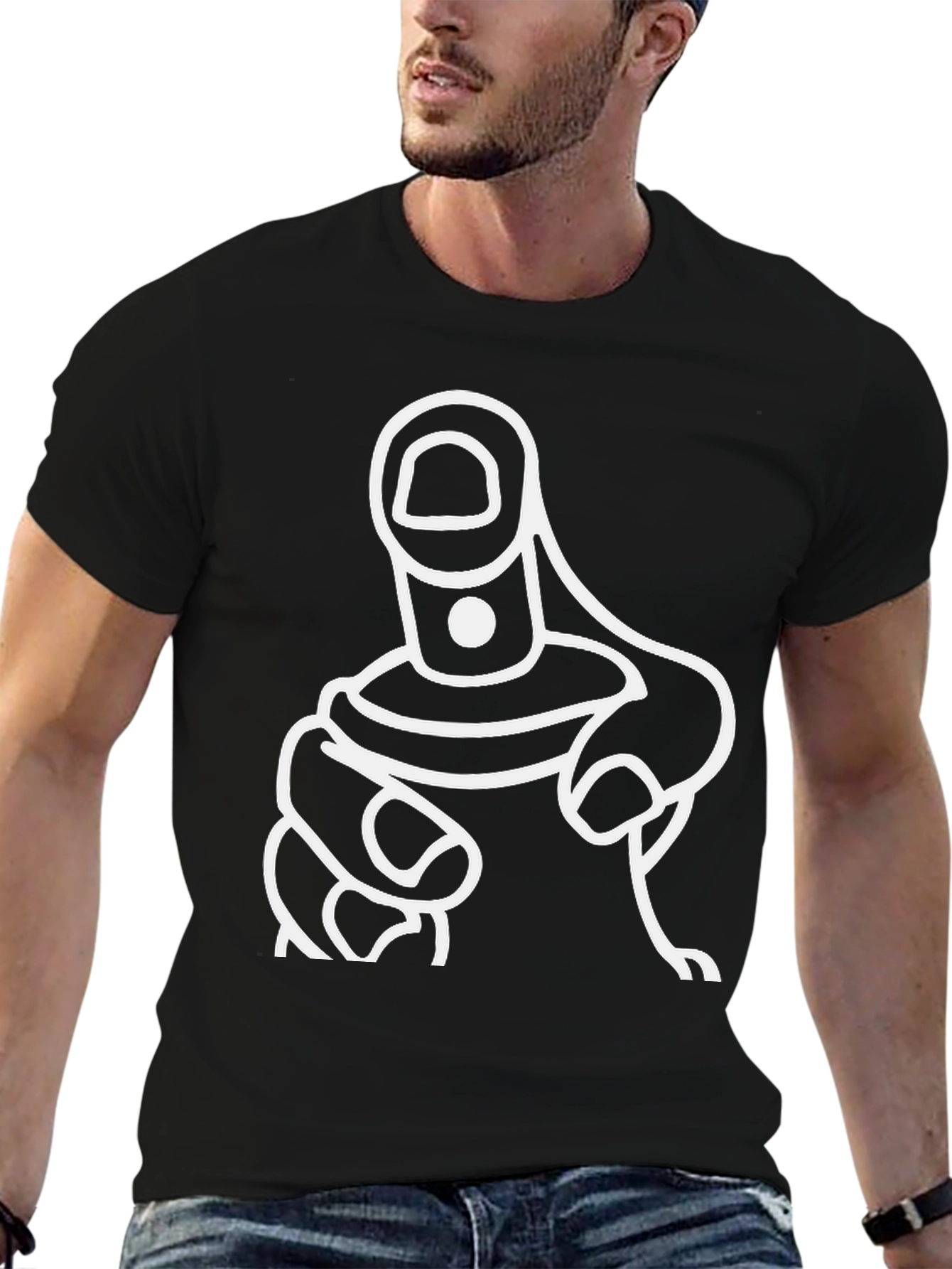 Black Pointing Finger Graphic Tee - Black Cotton Blend view 6