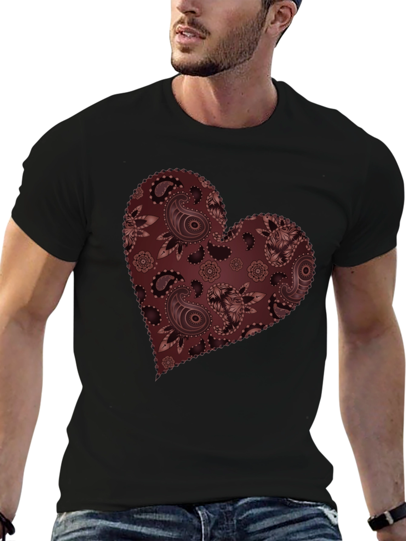 Black Paisley Heart Graphic Tee - Stylish Casual Wear view 6