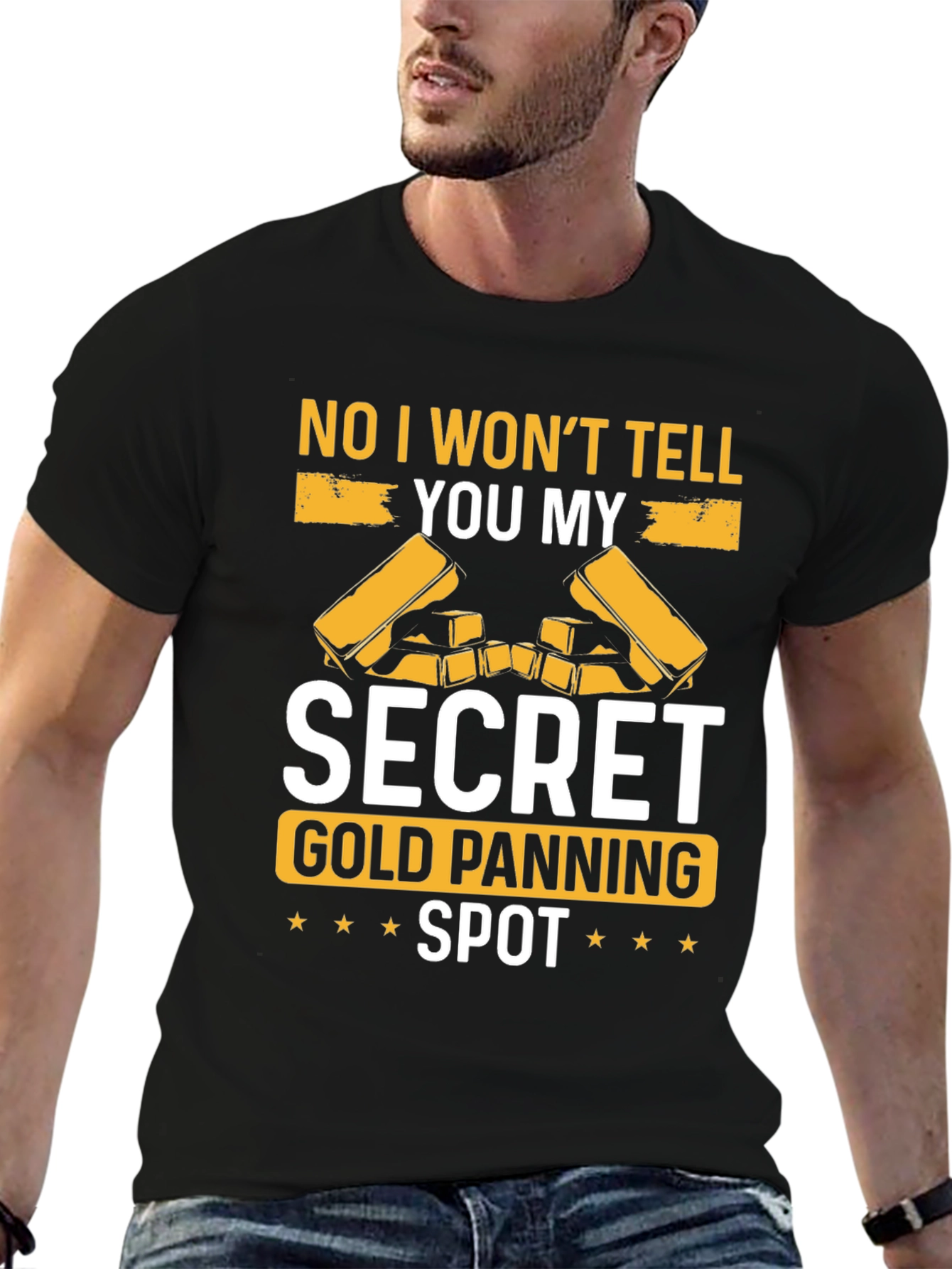 Black Secret Gold Panning Spot T-Shirt - Funny Prospecting Tee view 6