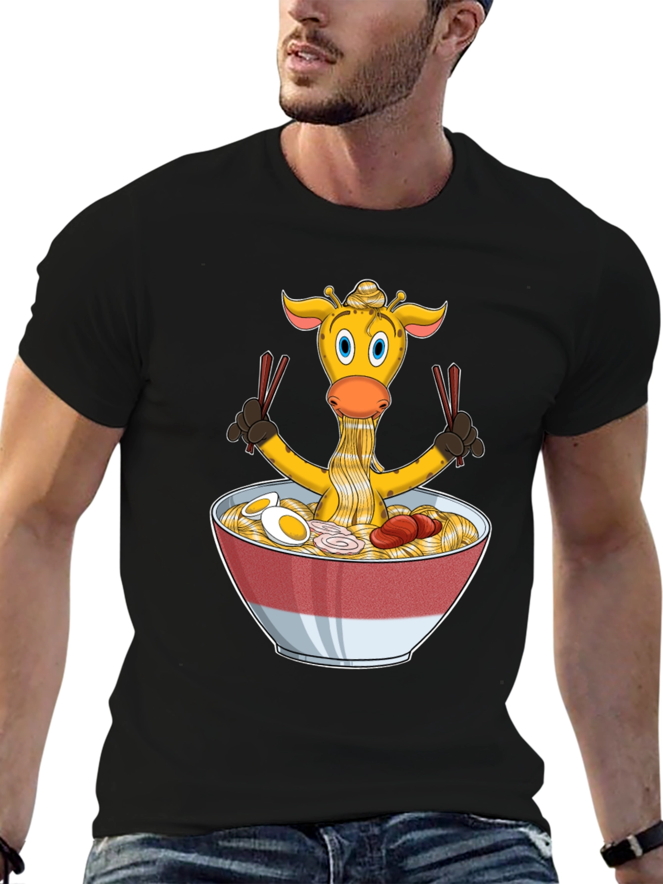 Black Giraffe Ramen T-Shirt - Unique Graphic Tee view 6