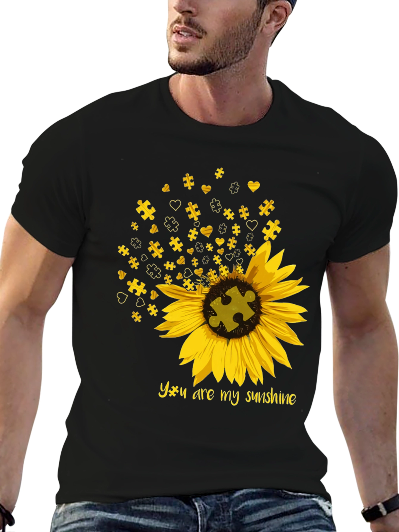 Black Autism Awareness Sunflower T-Shirt view 6