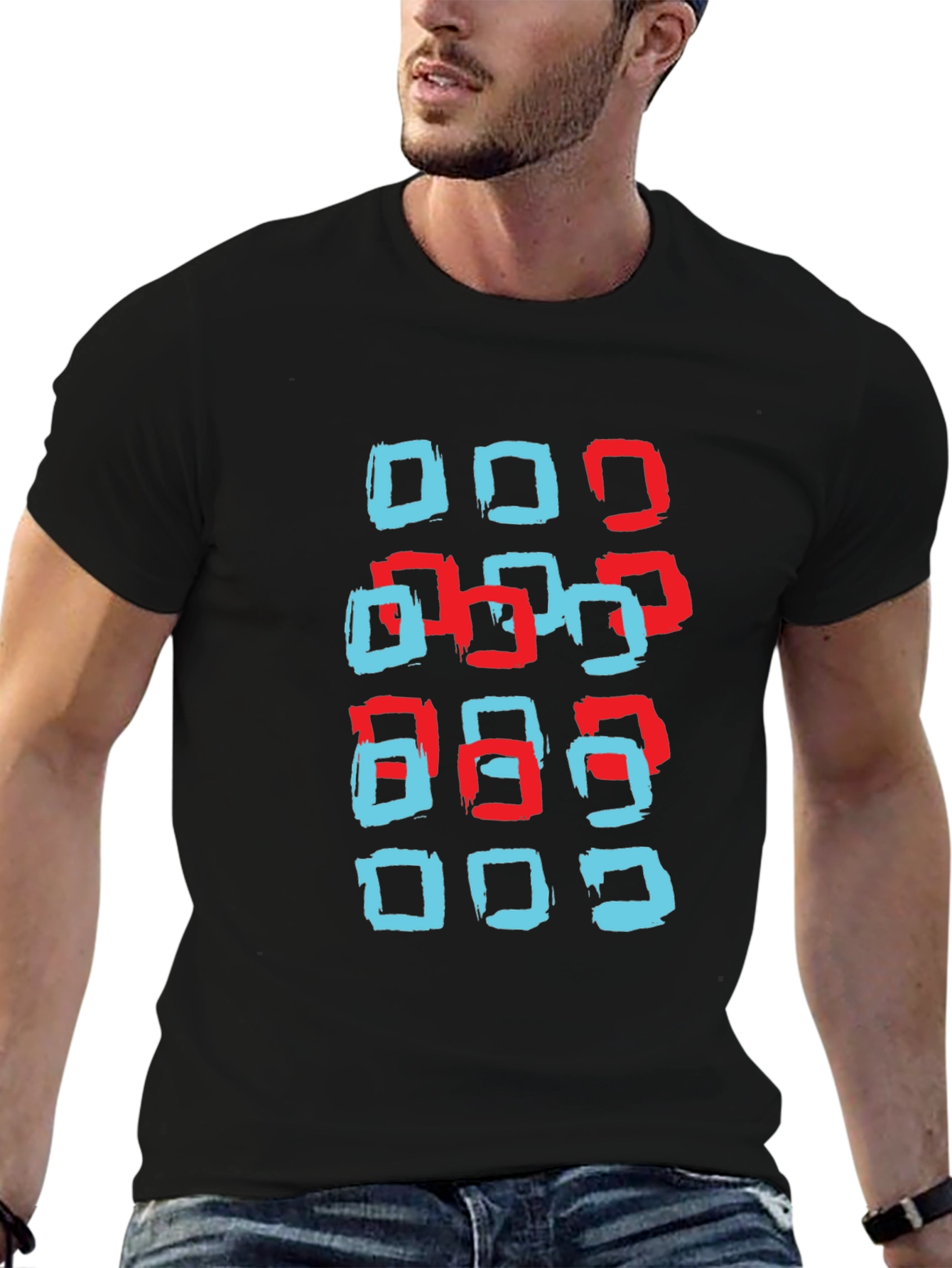 Black Modern Squares Graphic T-Shirt - Black view 6