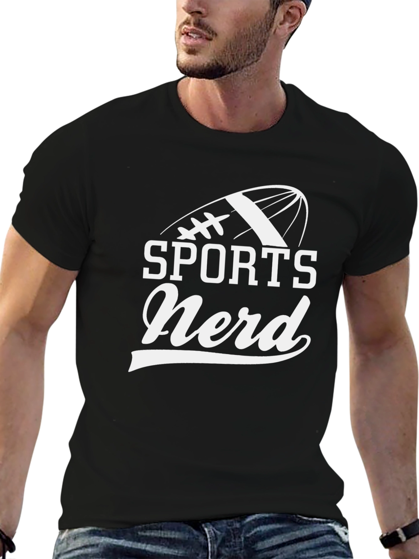 Black Sports Nerd T-Shirt - Football Graphic Tee view 6