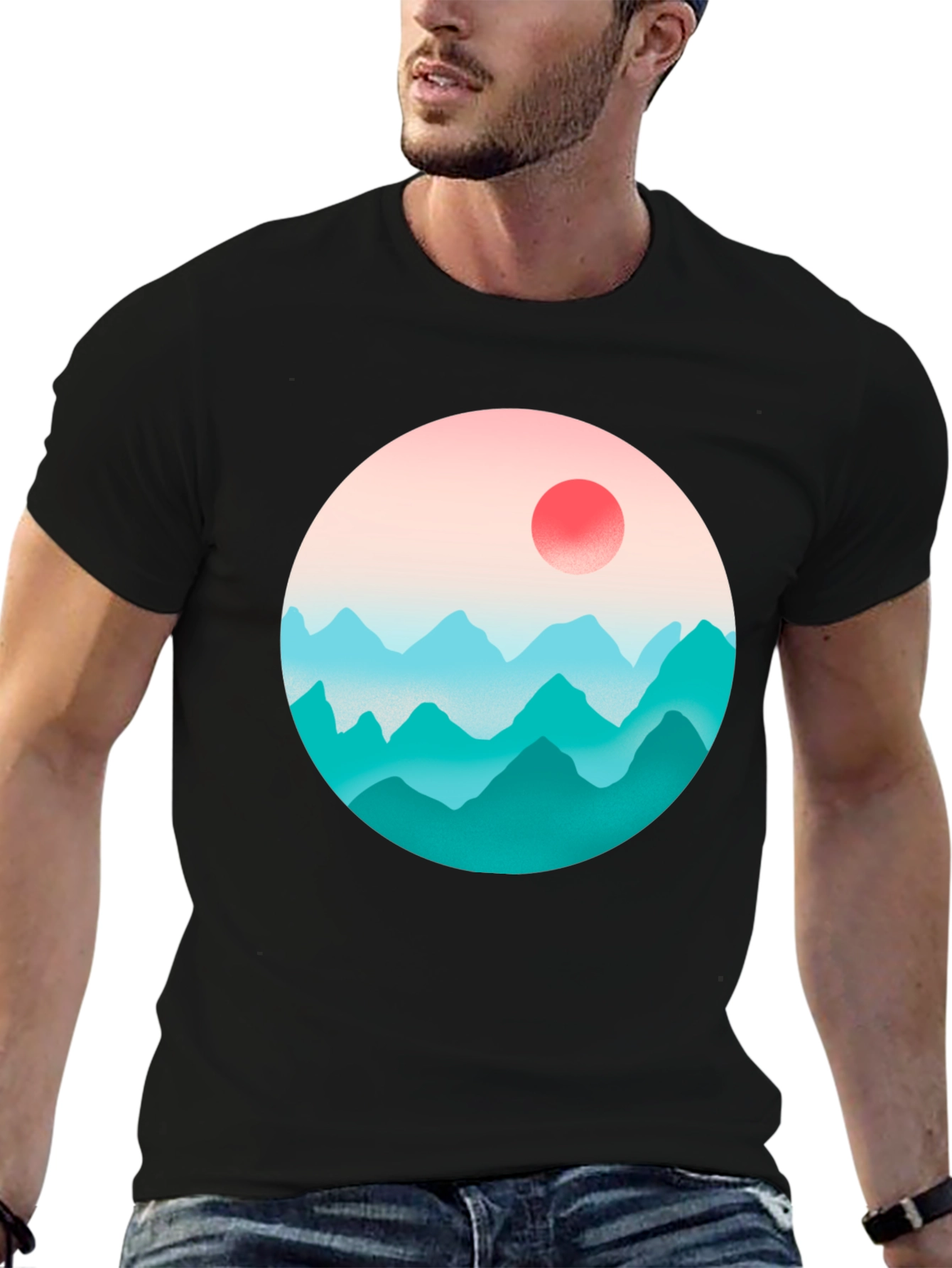 Black Mountainscape Graphic Black Tee view 6