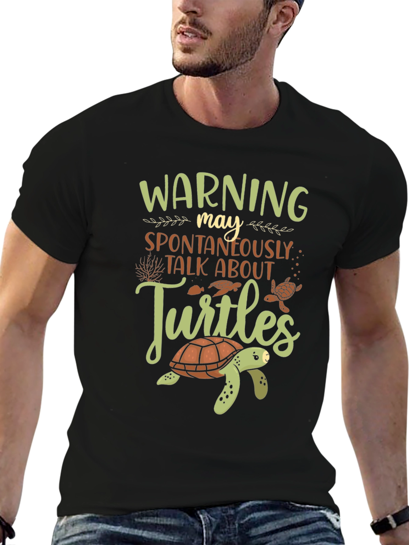 Black Turtle Lover T-Shirt - Warning May Spontaneously Talk view 6
