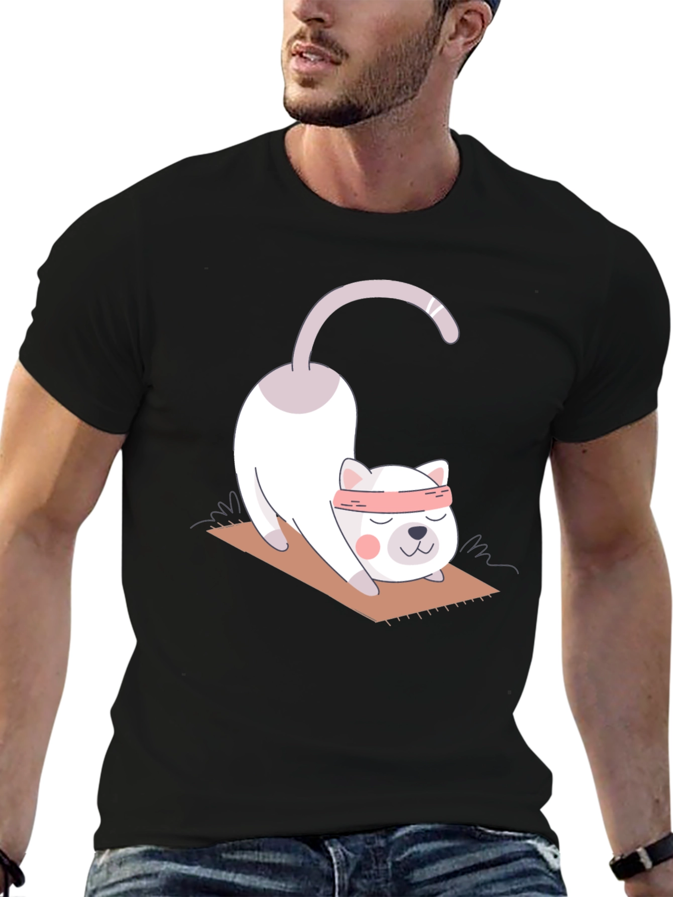 Black Yoga Cat T-Shirt - Cute Stretch Design view 6