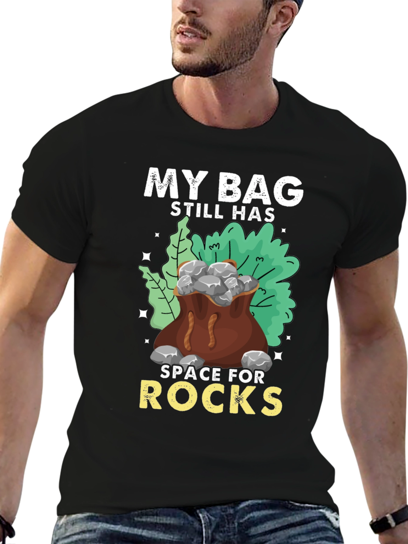 Black My Bag Still Has Space For Rocks Black T-Shirt view 6