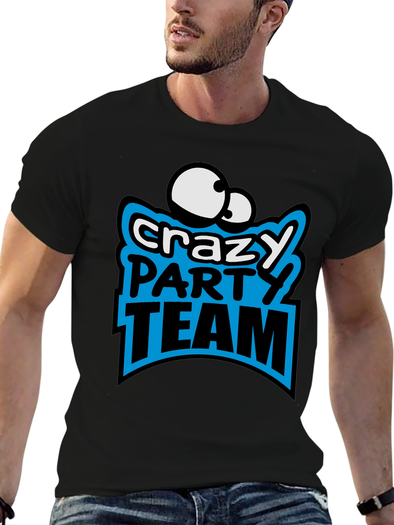 Black Crazy Party Team Graphic T-Shirt view 6