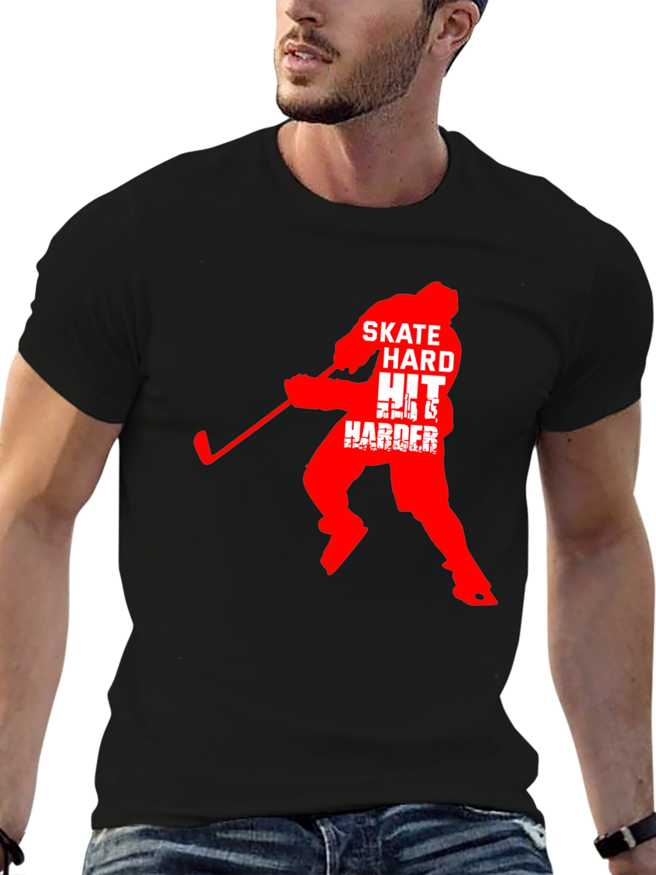 Black Hockey T-Shirt: Skate Hard, Hit Harder! view 6