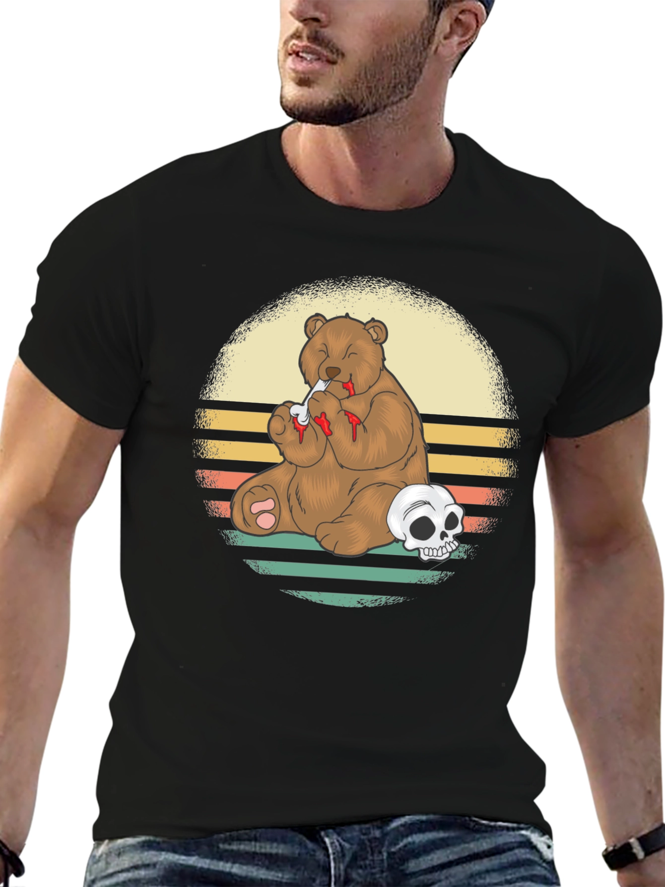 Black Grizzly Bear Skull T-Shirt - Funny Graphic Tee view 6