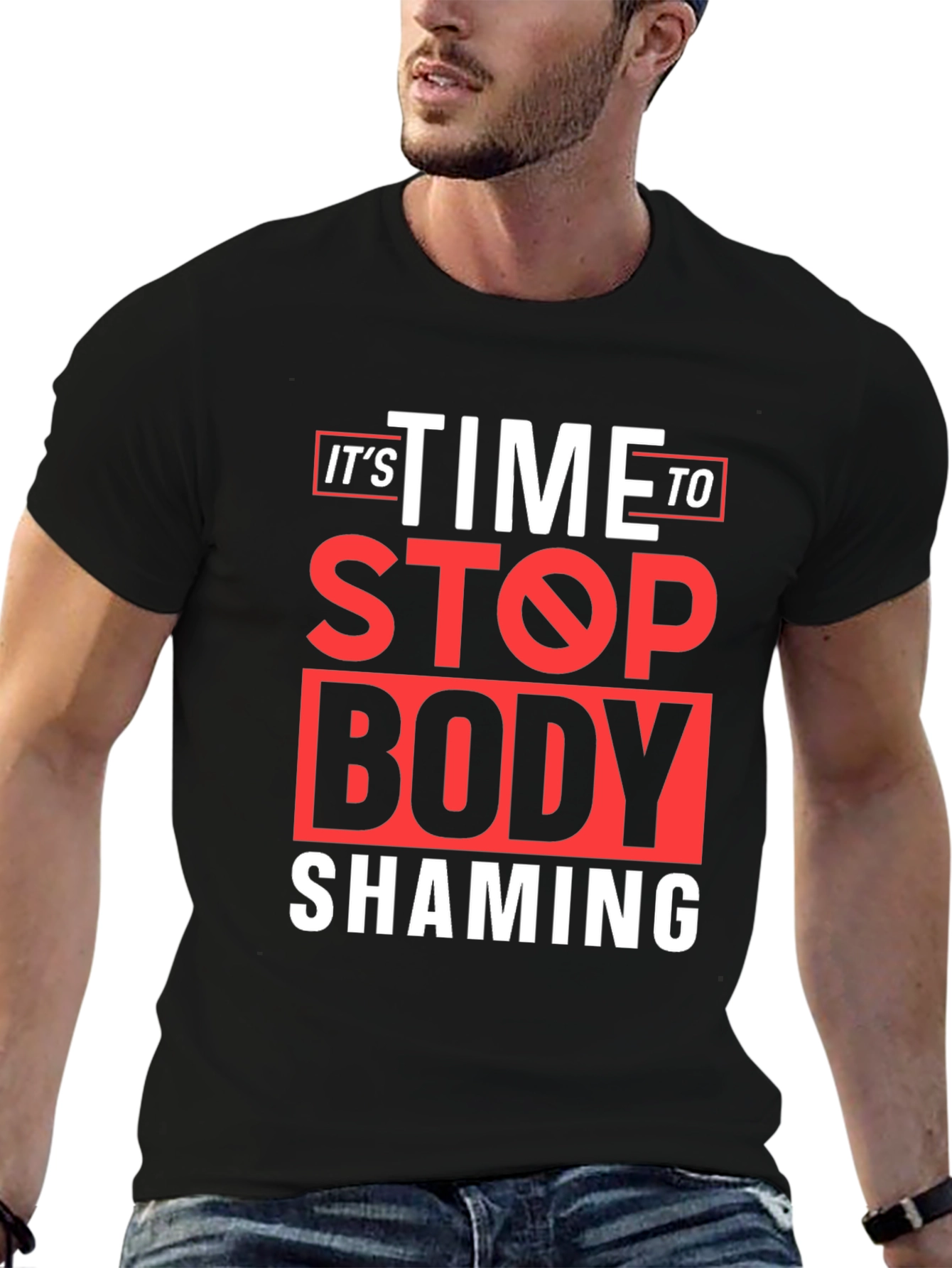 Black Stop Body Shaming Graphic Tee - Black view 6