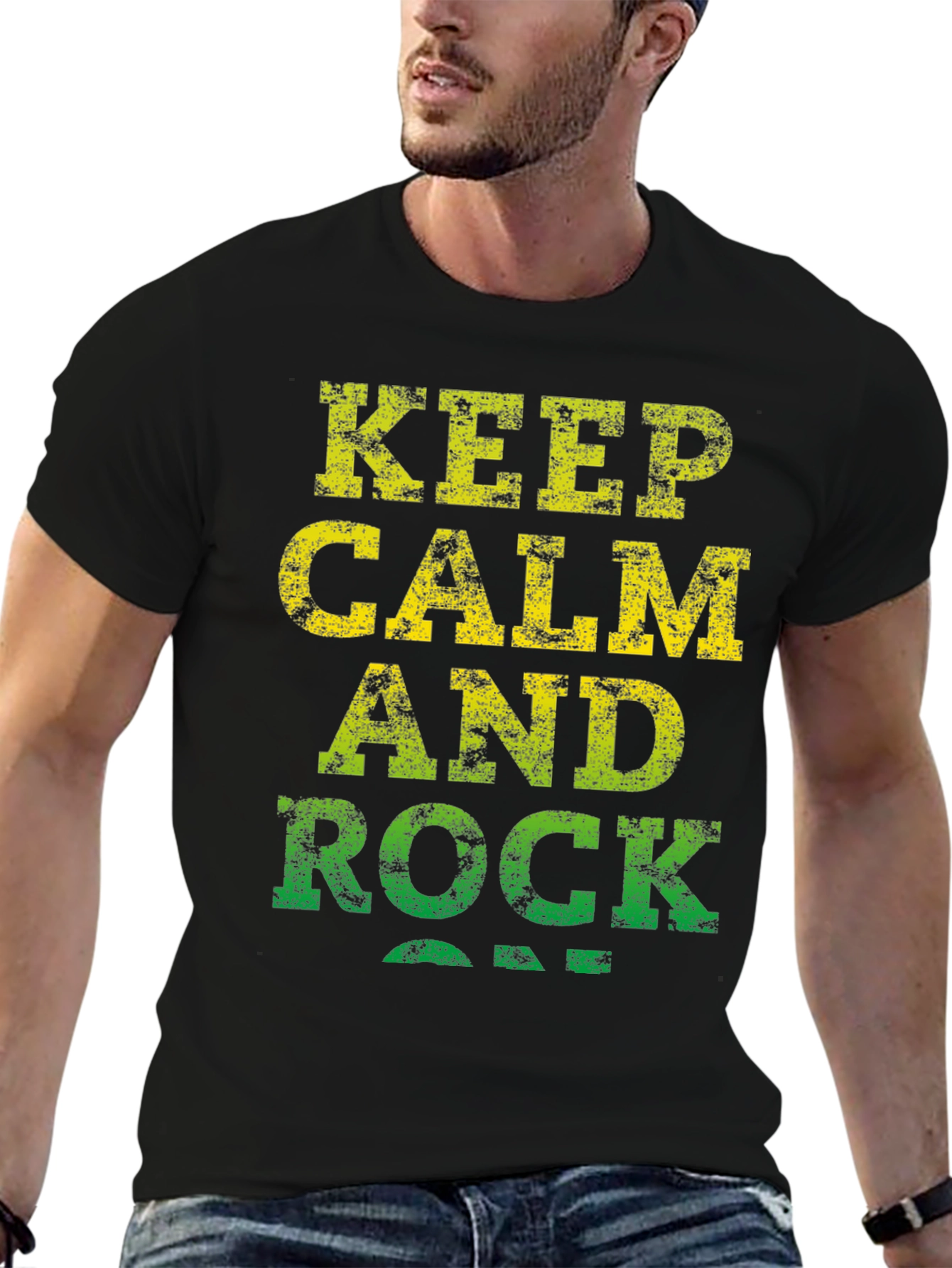 Black Keep Calm and Rock On Black T-Shirt view 6