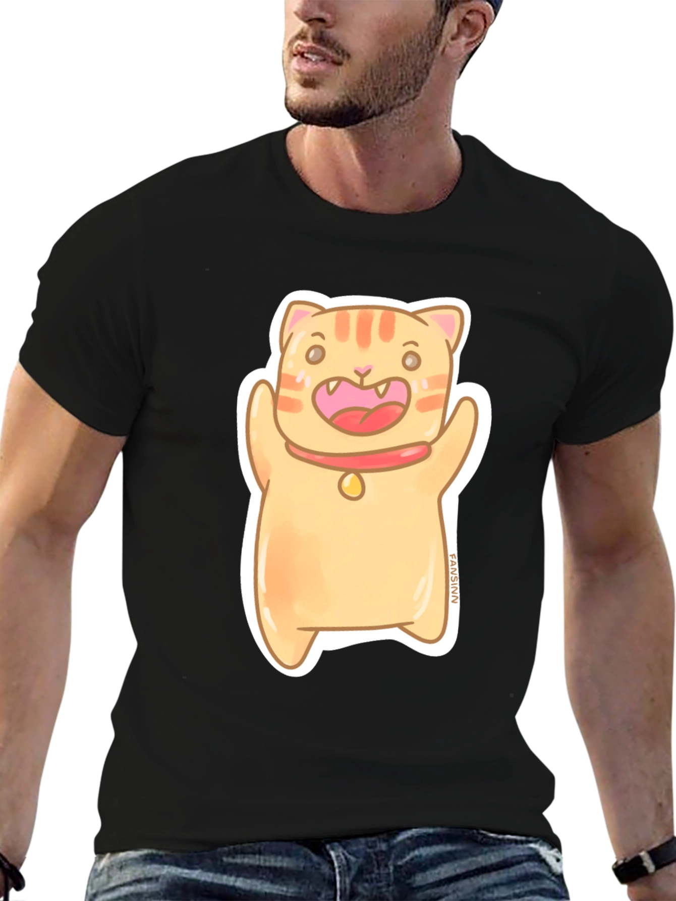Black Cute Cat Cartoon Graphic Tee view 6