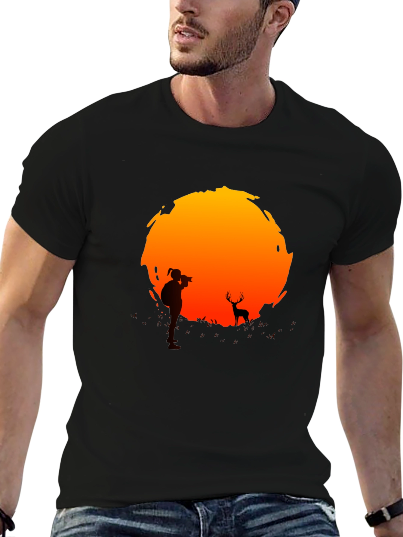 Black Sunset Photographer Graphic Tee - Black Cotton T-Shirt view 6