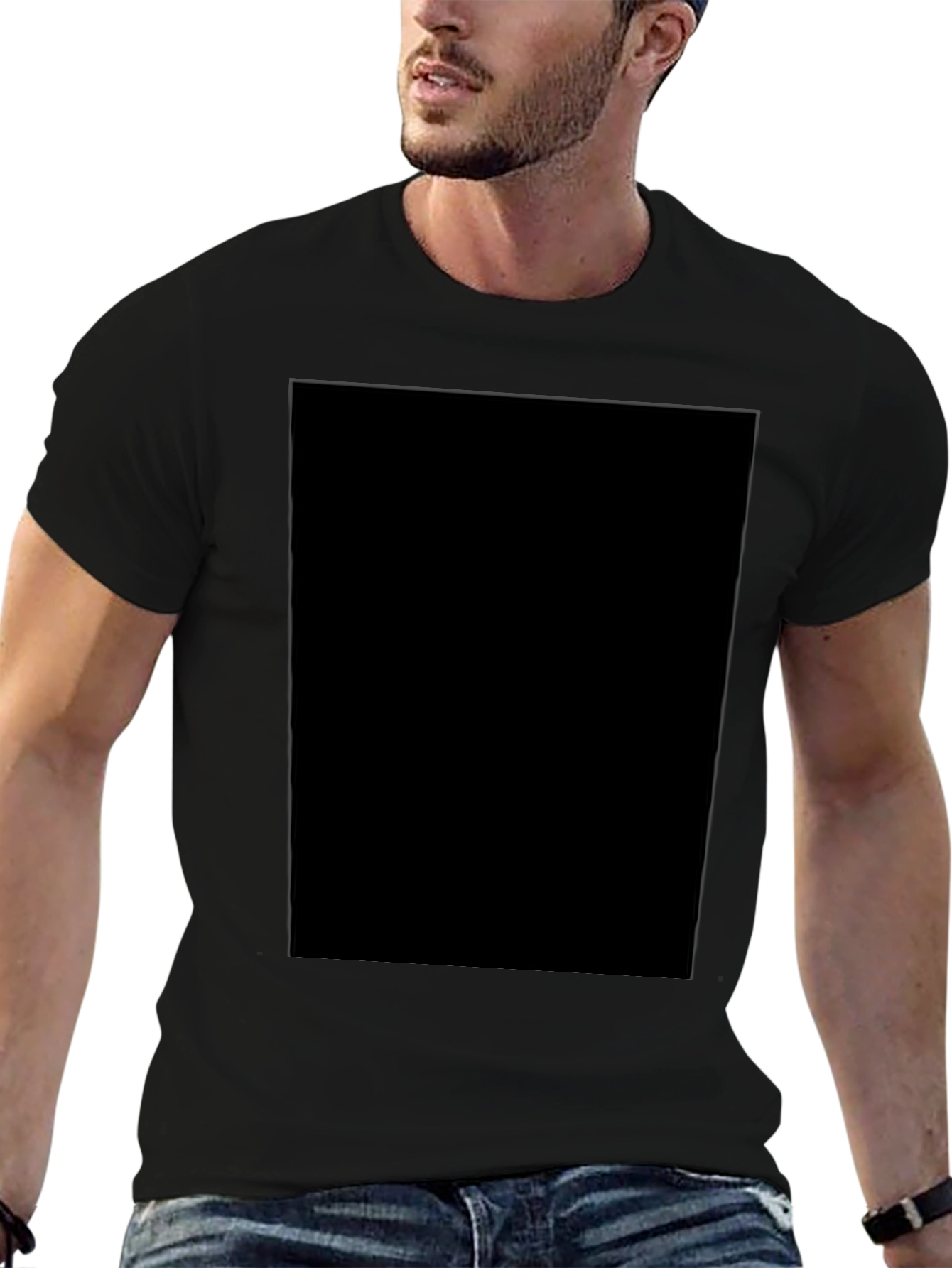 Black Men's Basic Black Short Sleeve T-Shirt view 6