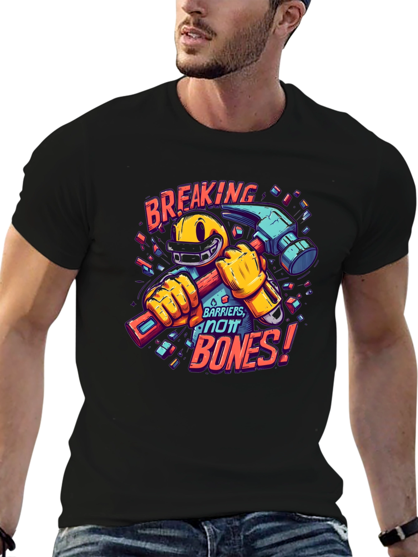 Black Breaking Barriers T-Shirt - Novelty Graphic Tee view 6