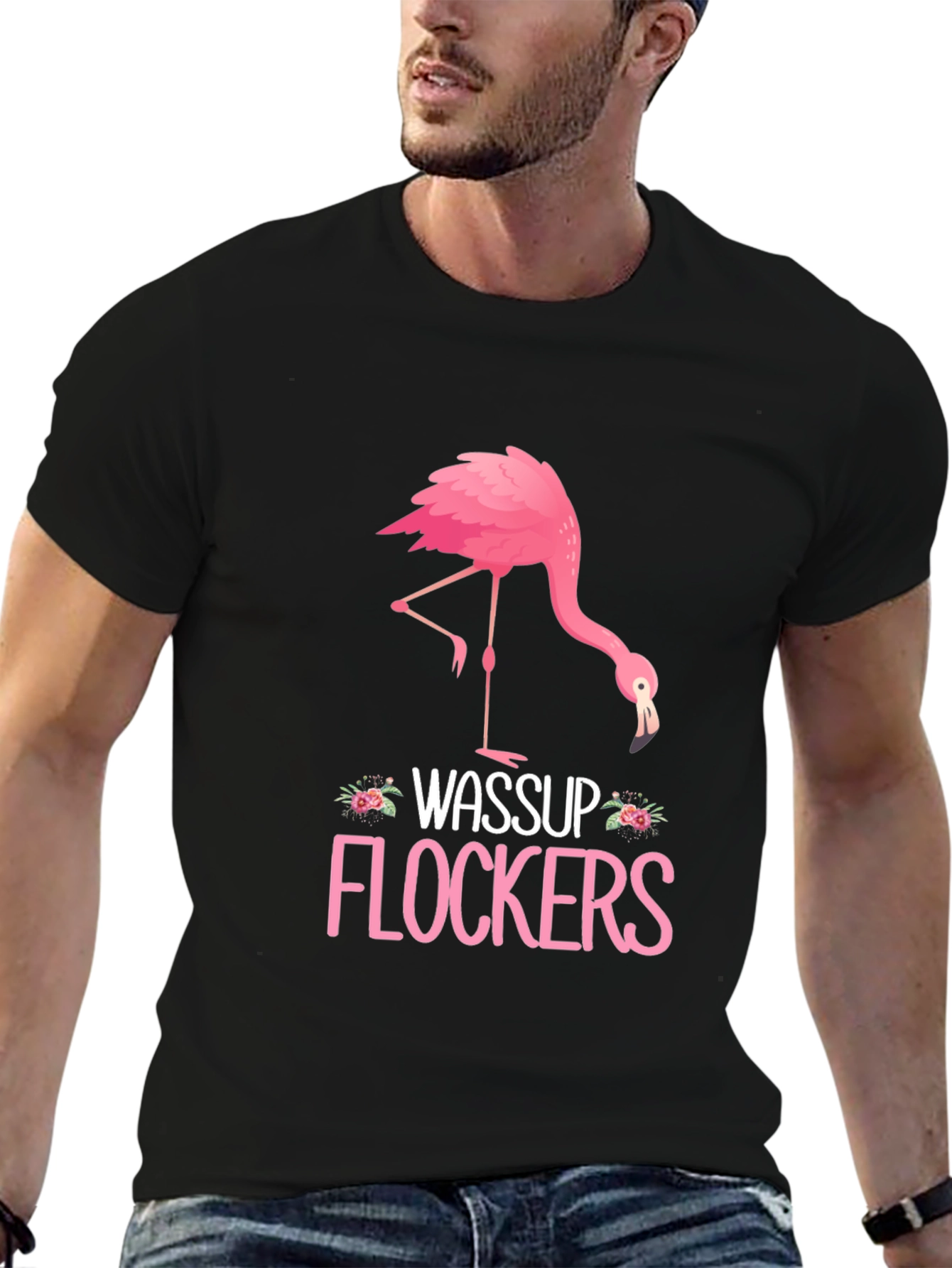 Black Wassup Flockers Flamingo Graphic Tee view 6