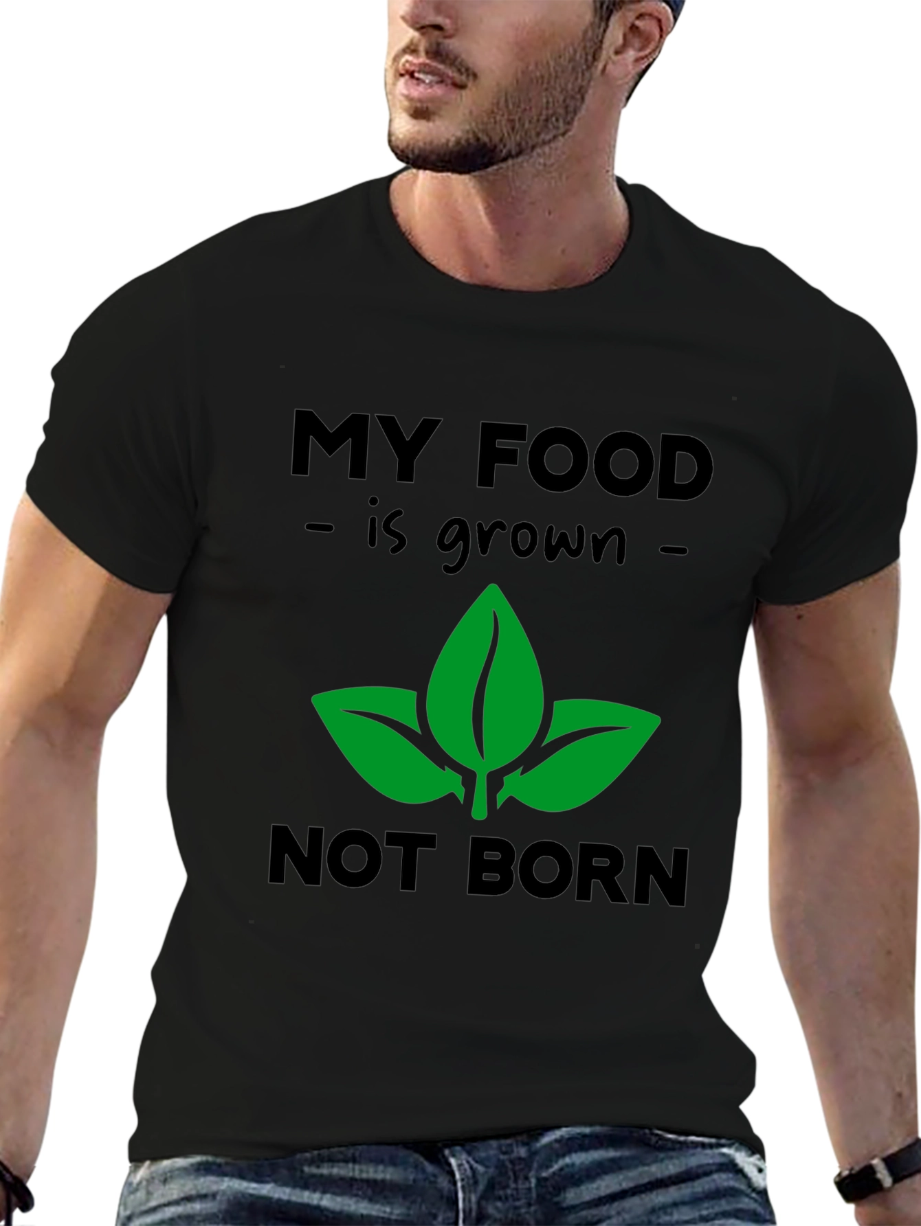 Black Vegan T-Shirt: My Food is Grown Not Born, Plant-Based Tee view 6
