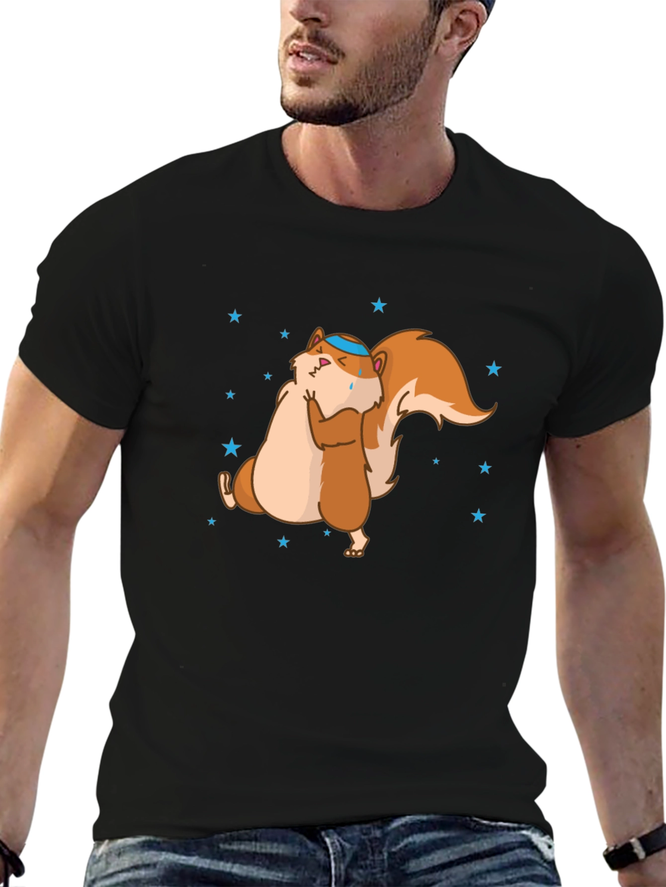 Black Funny Squirrel Hug T-Shirt - Unisex Cotton Tee view 6