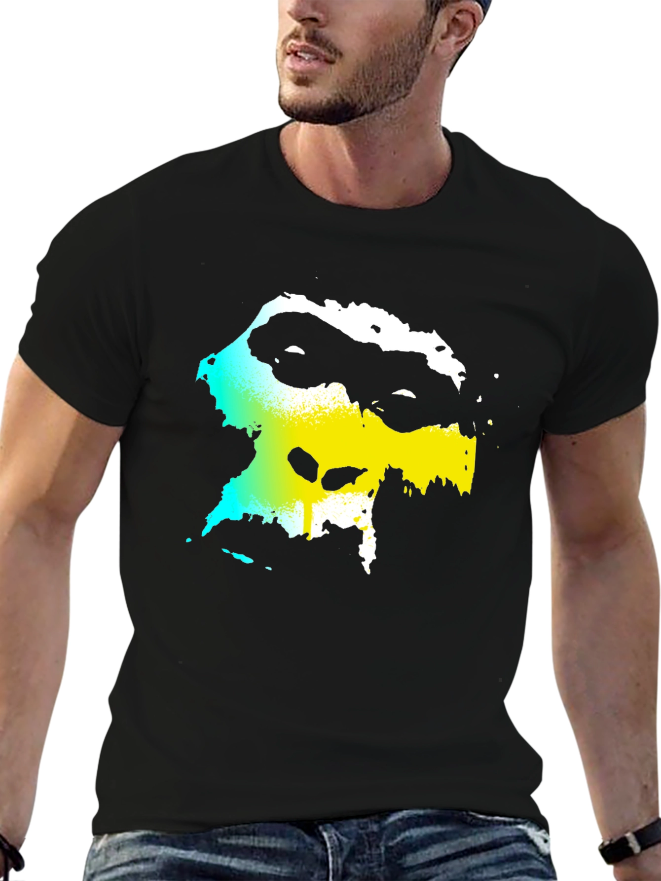 Black Abstract Face Graphic Black Tee view 6