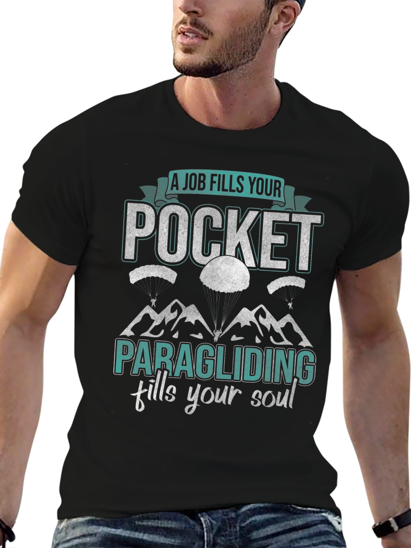 Black Paragliding Soul Graphic T-Shirt view 6